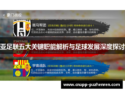 亚足联五大关键职能解析与足球发展深度探讨